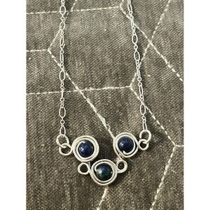 Sterling Silver 925, Lapis Lazuli T Necklace, 17in Vintage #394